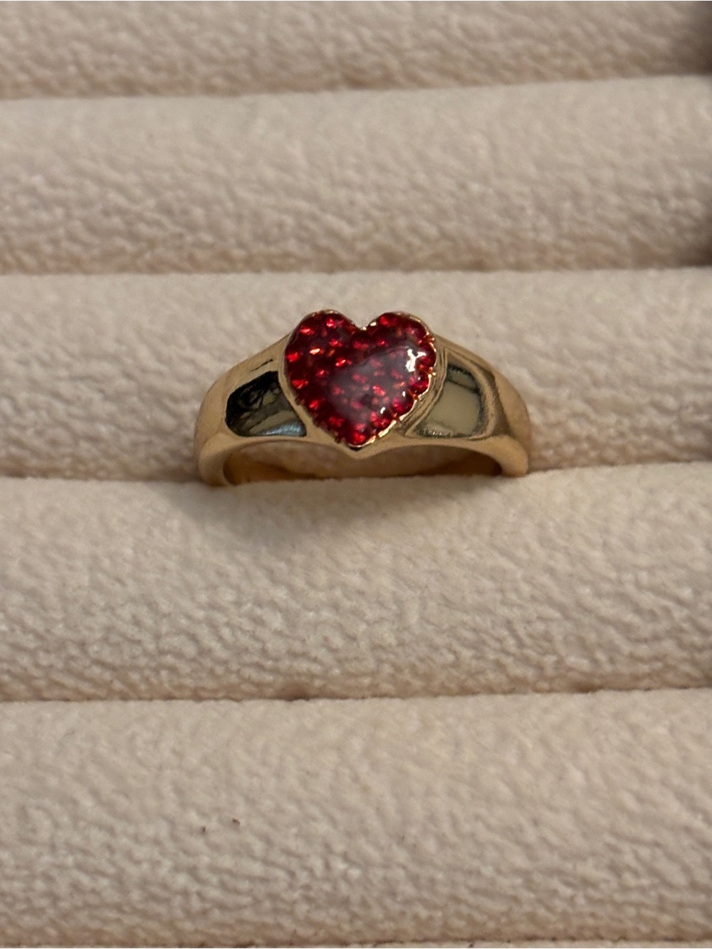 J. Crew Factory Candy Apple Red Gold Pavé Heart Ring size 8